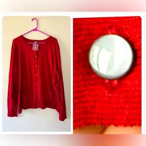 Eddie Bauer New Cardigan size 3X Soft Cotton Cashmere Red buttons front pockets